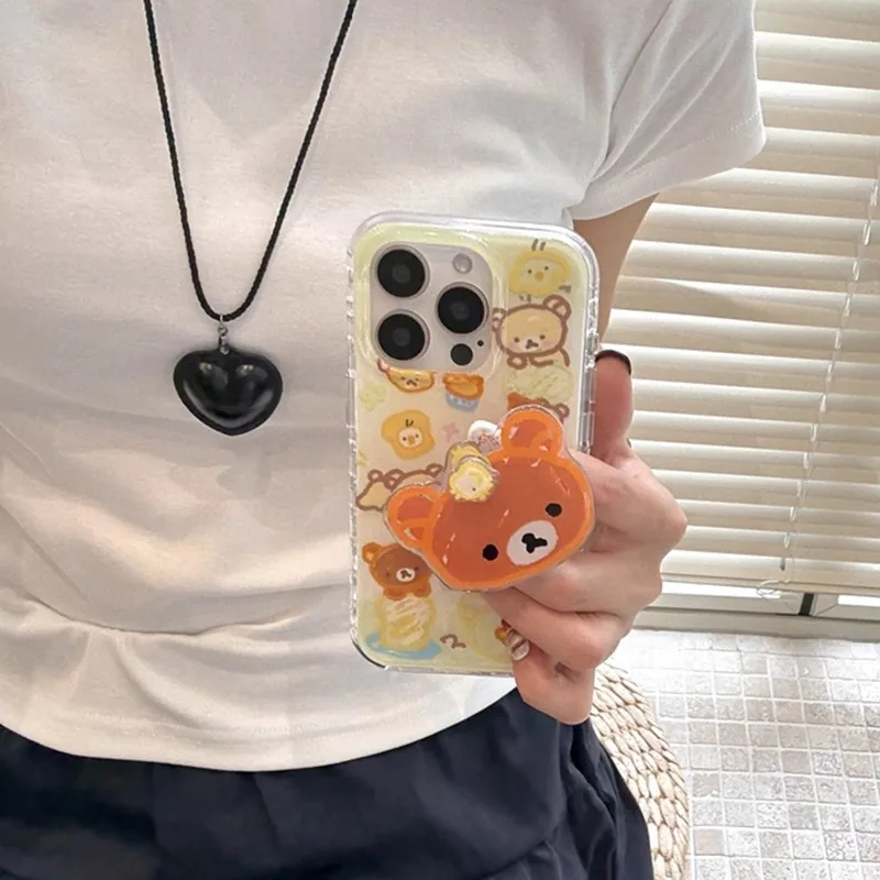 

Чехол для телефона с милым гамбургером и граффити-медведем с вращающейся подставкой для iPhone 11, 12, 13, 14, 15, 16 pro max