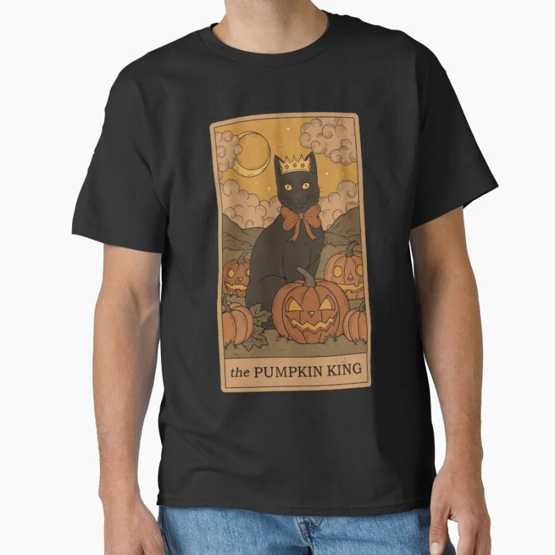 

The Pumpkin King Vinage Tarot Card Cat Funny magical cats cute pet Gift T shirt for men large size Adult Tops S-6XL clothing