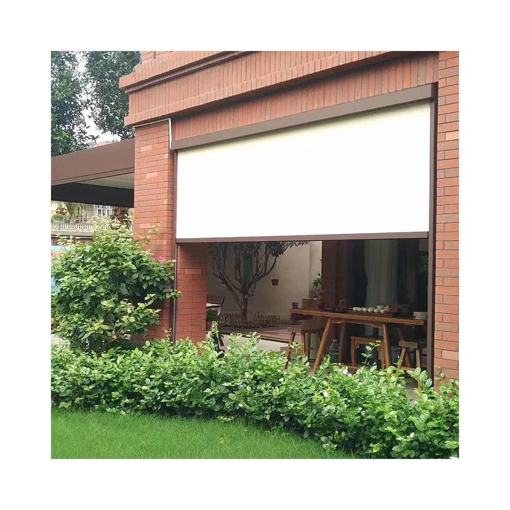High Zip Track Mesh Blinds WiFi Controlled Roller Shades for Outdoor Patio Waterproof Fireproof PVC Aluminium Vertical Blackout