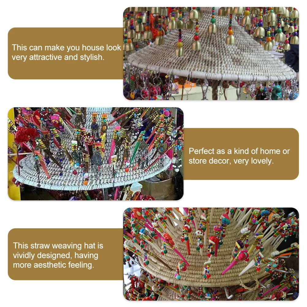 

1Pcs Handmade Straw Hat Decor Beige Straw Weaving Pot Cover Lampshade Home Decoration Accessories Lampshade Decor