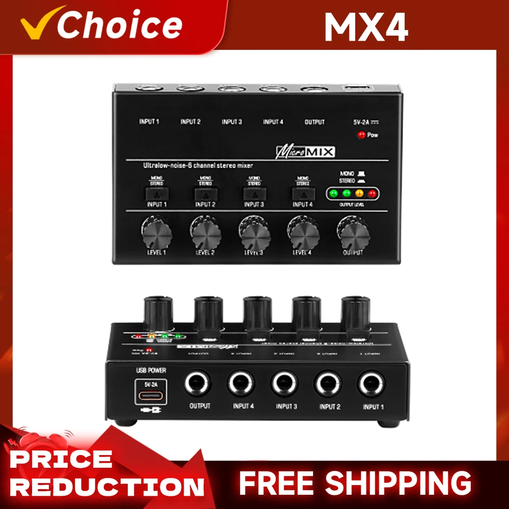 Upgraded 4/6/8 Channel Ultra Low Noise Mini Line Mixer Audio Sound Mixer DC5V for Stage Recording Studio Live Streaming