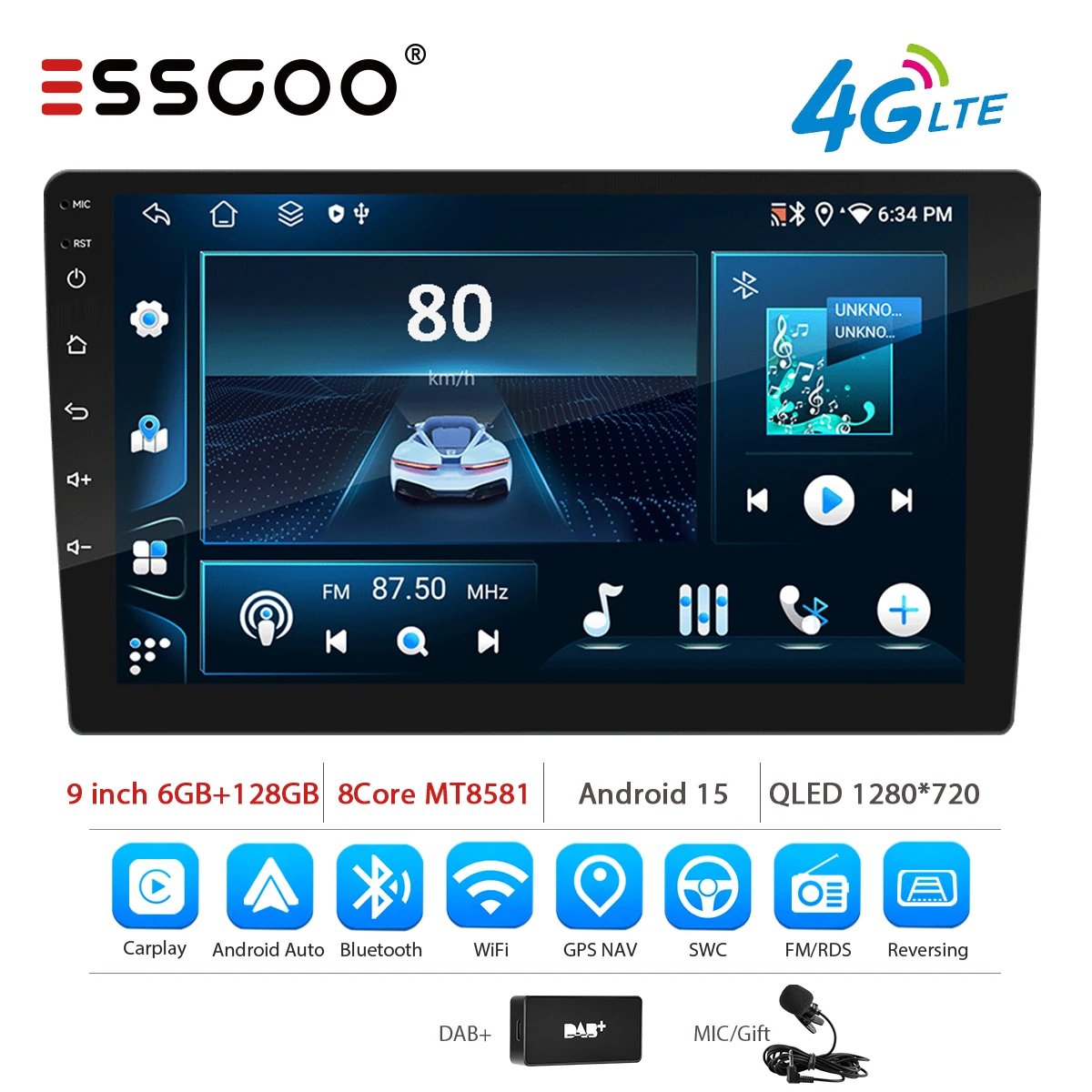 ESSGOO 7 9 10 inch Universele CarPlay Android Auto Autoradio voor VW Fiat Renault Nissan Hyundai GPS Multimedia Autoradio Stereo