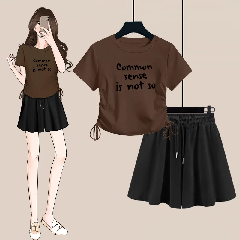 2025 صيف جديد إمرأة موضة جوكر الملابس مطابقة مجموعة سيدة سليم Shirring رسالة تي شيرت تنورة قصيرة الدعاوى بلايز السراويل الزي #5