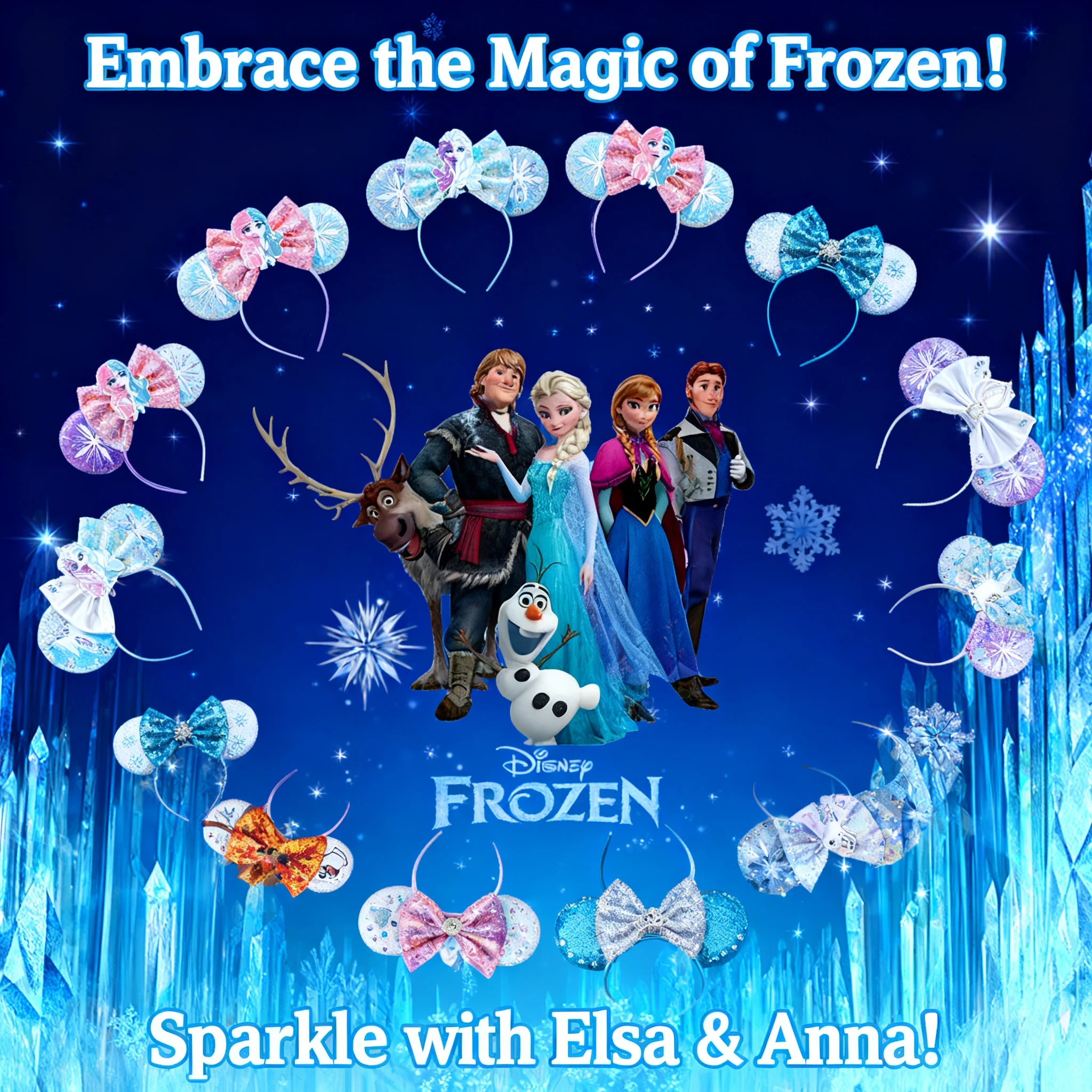 Accessoires pour cheveux Disney Frozen Elsa Princess Anna, flocons de neige, couronne, bandeau, nœud, paillettes, Olaf, cadeau pour enfants