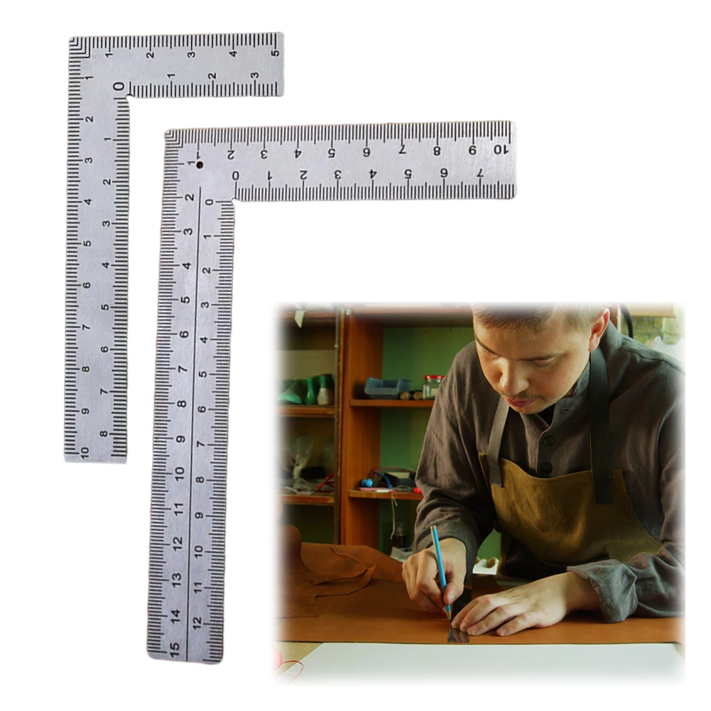 2Pcs Measuring Layout Tool Stainless Steel Square 90 Turning Ruler Precision Building Framing Gauges Square Right Angle Ruler