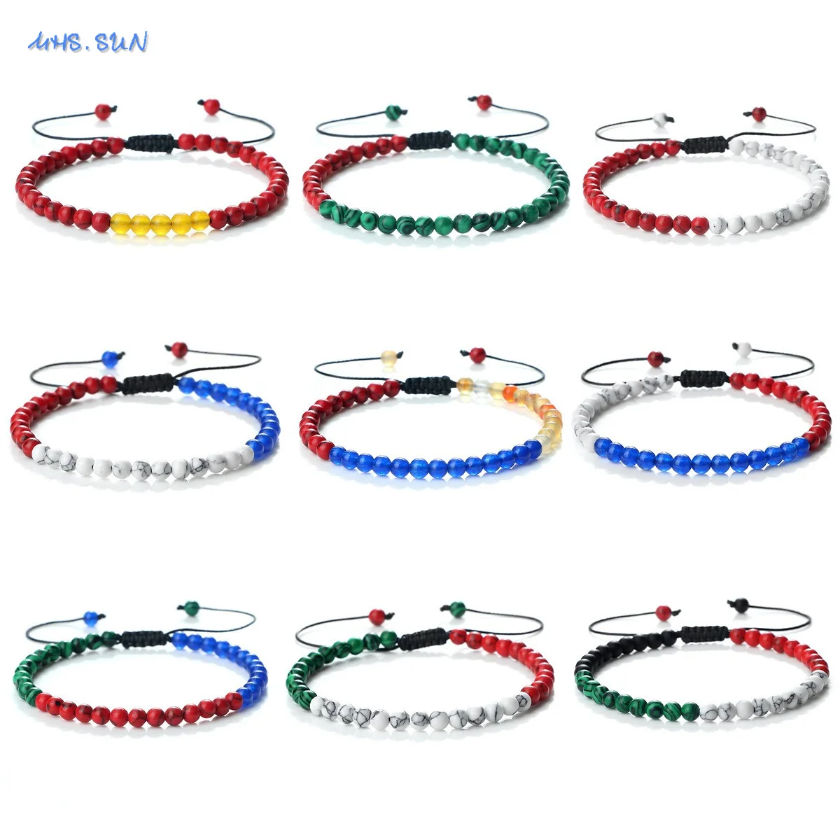 MHS.SUN New Country National Flag Color Bracelets For Women Men 4mm Natural Stone Beads Bracelet Friendship Couple Jewelry Gift