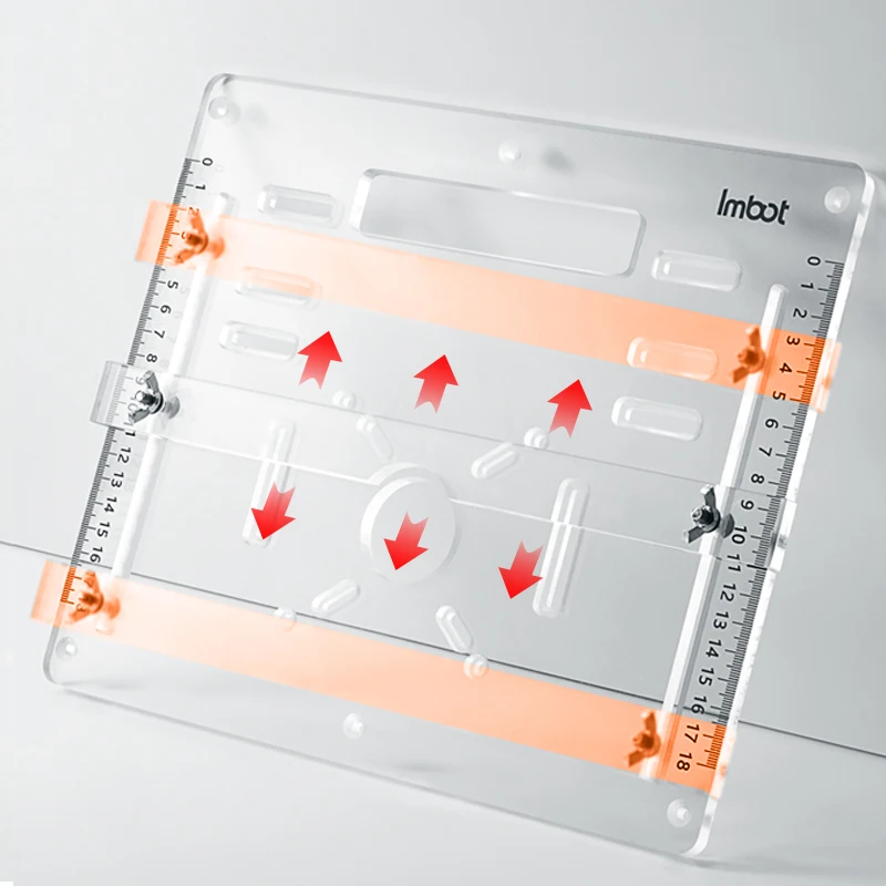 The 8mm thickened acrylic cutting base plate can be used as a small tool table or as an adjustable backer for trimming machines