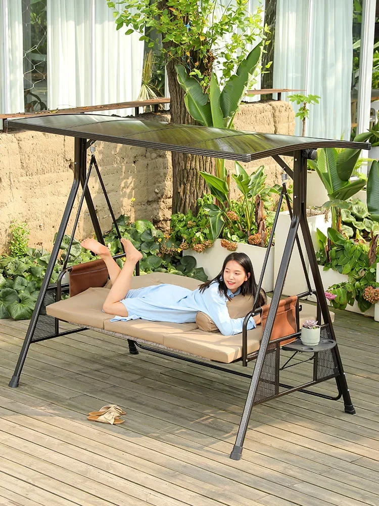 Swing Outdoor Courtyard Garden Cast Aluminum Aluminum Alloy Solar Powered Hanging Swing Bed Double Rocking Outdoor Swing