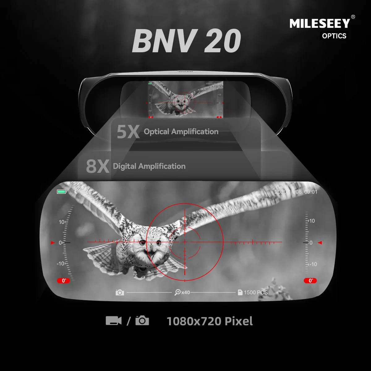 MiLESEEY BNV20 Infrared Binoculars, 5X Optical Amplification and 8X Digital Amplification Hunting Binoculars