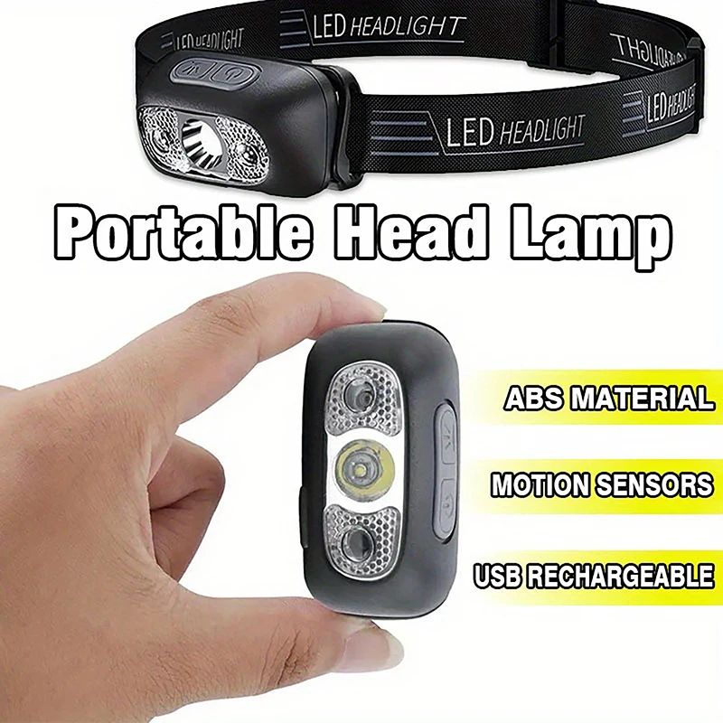USB Rechargeable Waterproof Headlamp Motion Sensor Bright LED Running Fishing Flash Head Lamp Headlight Infrared Sensor Light▪