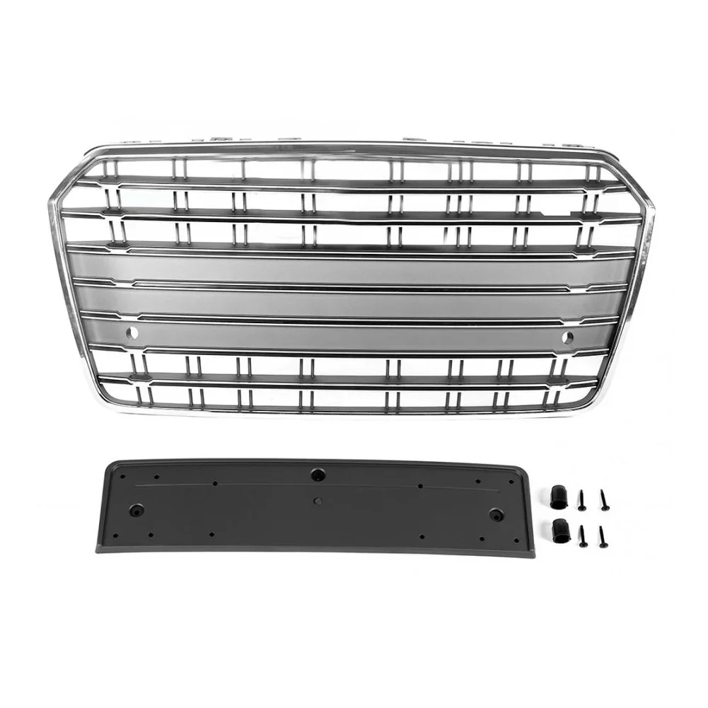 For Audi A7/S7 2016 2017 2018 Car Accessory Front Bumper Grille Centre Panel Upper Silver Grey Grill W/LOGO (For S7 Style)