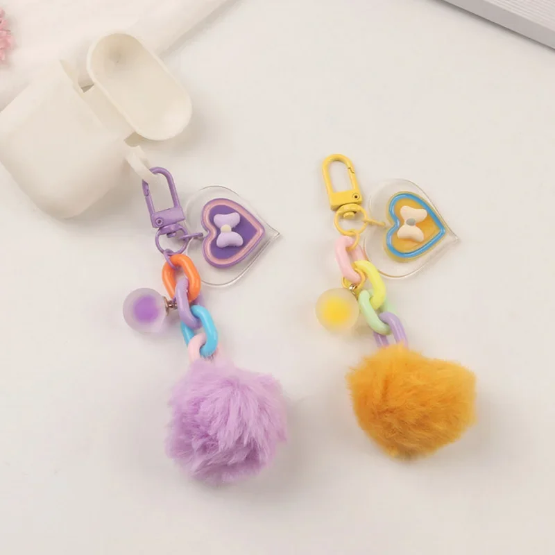 Candy Color Key Chains Bag Pendant Headphone Case Bag Ornament Keyring Plush Ball Keychain Women Girls Keychain Creative Gifts