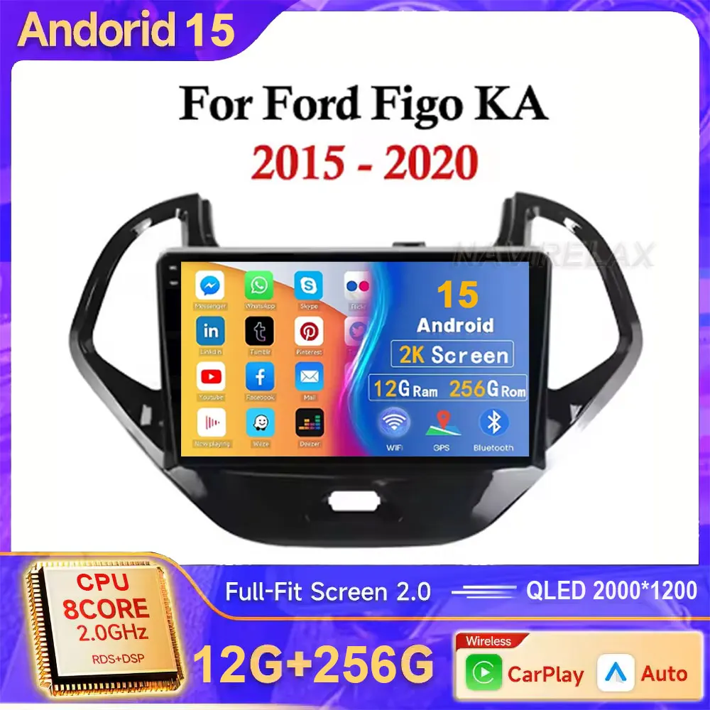 

Автомобильный радиоприемник Android 15 для Ford FIGO KA 2015 2016 2017 2018 2019 2020, мультимедийный стерео видеоплеер BT 4G WIFI GPS NAVI QLED 2DIN
