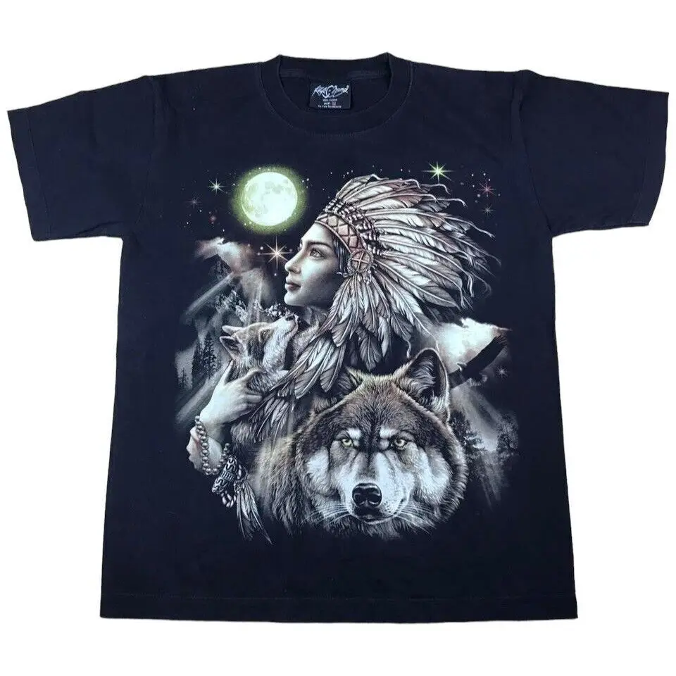 

Indian Wolf T Shirt Medium Black Graphic Woman Wolf T shirt Vintage Hipster Y2K