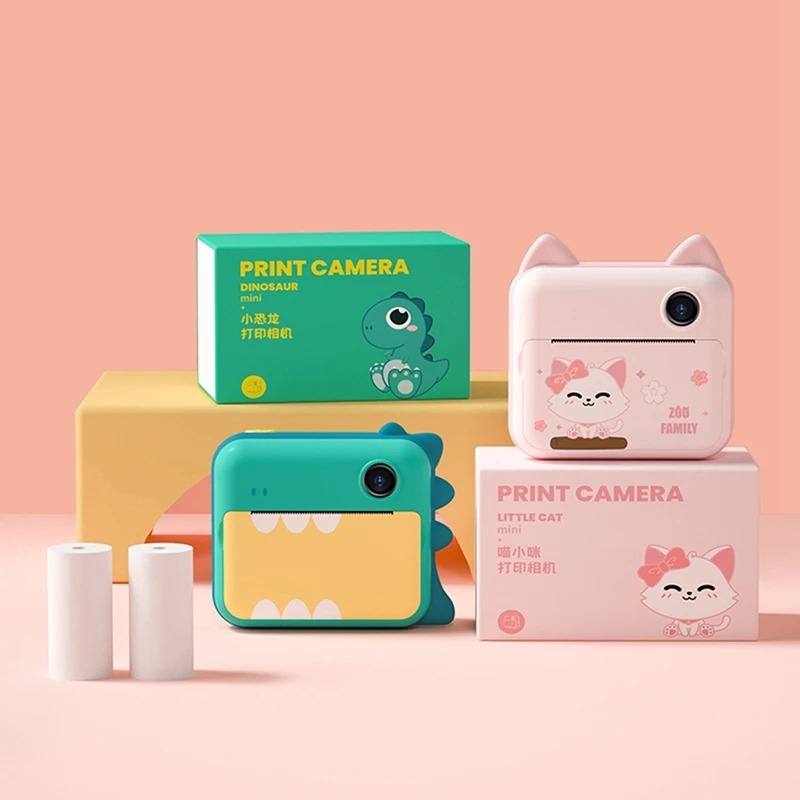 Kids Instant Print Camera Birthday Gift 12MP Cartoon Cute Photo Video Digital Camera With Thermal Printing Paper