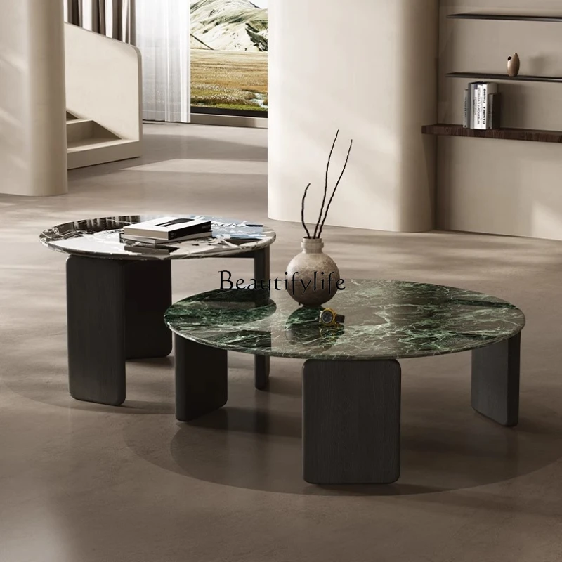 

Imported Natural Luxury Stone Coffee Table Light Luxury Italian Green Round Coffee Table High-end Living Room Coffee Table Set