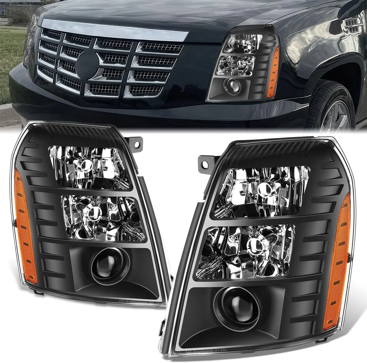 

Фары в сборе, совместимые с Escalade ESV EXT 2007-2014 гг., левые и правые фары в заводском стиле с лучом проектора, черный корпус