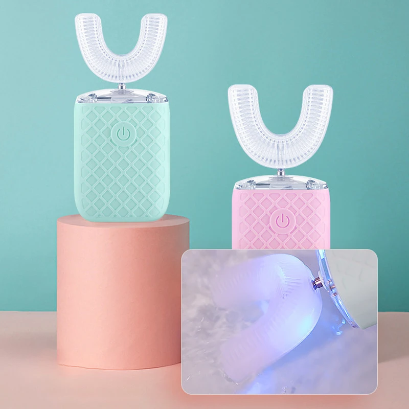 360 ° فرشاة أسنان كهربائية أوتوماتيكية على شكل حرف U قابلة لإعادة الشحن للبالغين والأطفال، فرشاة أسنان سونيك من السيليكون لتبييض الأسنان بالضوء الأزرق #2