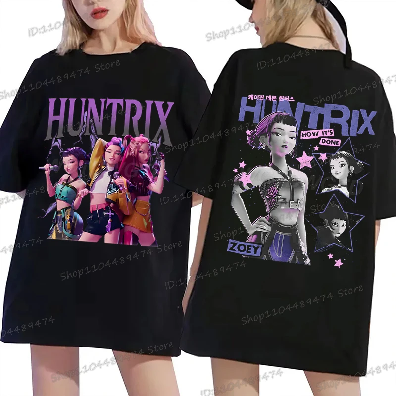 

KPop Demon Hunters Rumi Zoey Miba T-shirt Men Korean Anime T Shirt Cartoon High Quality Cotton Tshirt Fashion KPop Tee Female