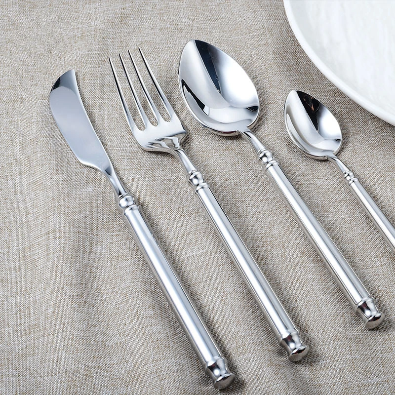 

Shiny Silver Europe Luxury Cutlery Set 18/10 Stainless Steel Creativity Gift Roman Column Mirror Flatware 304 Drop Shipping