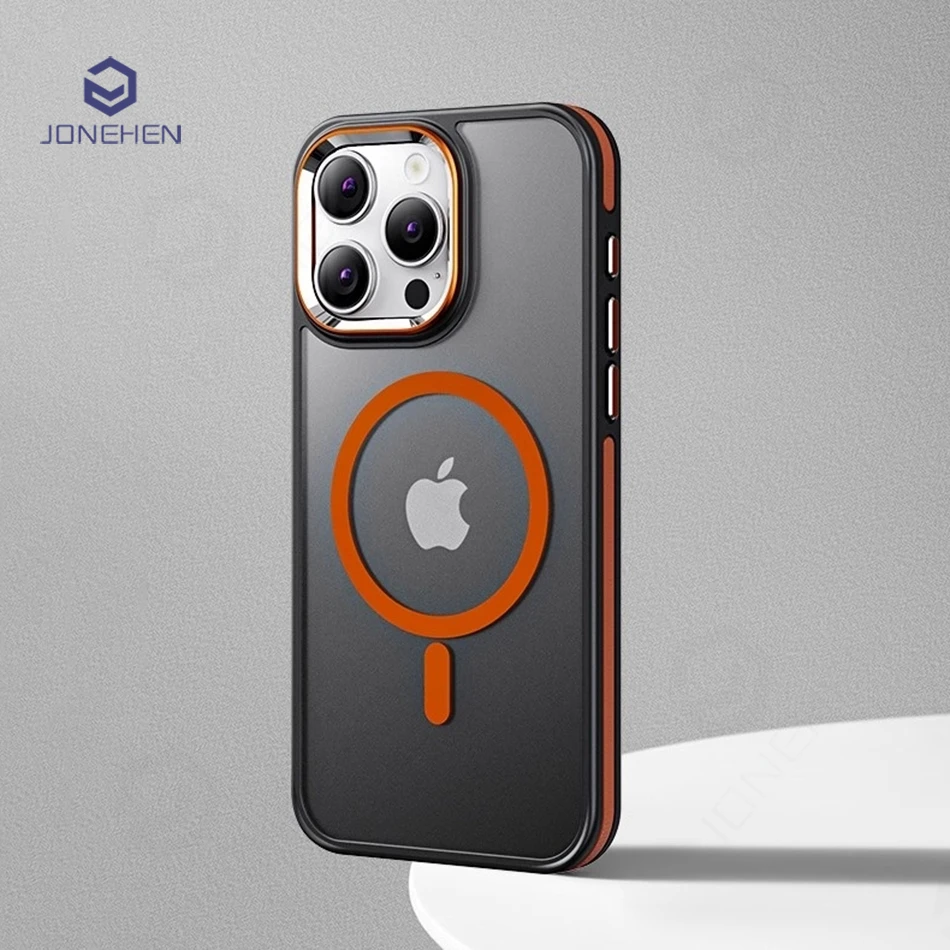 Custodia per armatura antiurto traslucida antiscivolo di lusso per iPhone 12 13 14 15 16 Pro Max per custodia wireless compatibile Magsafe Funda