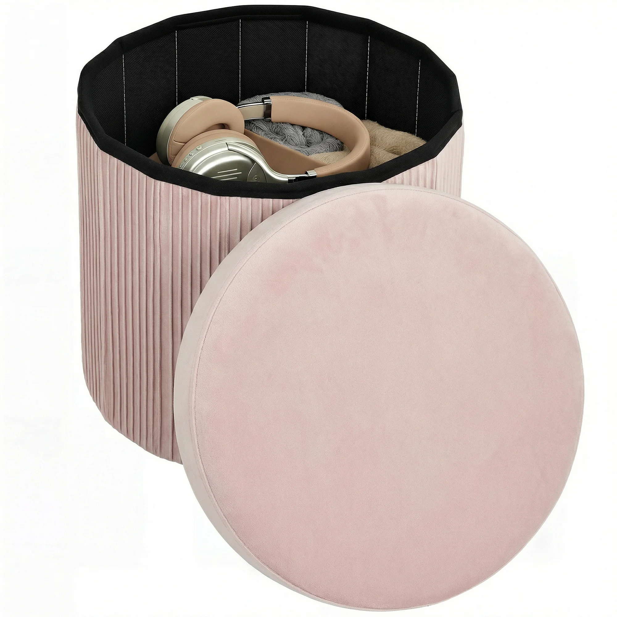 HOMCOM Puff Almacenaje Banco Almacenaje Plegable 35 L 38x38x38 cm Rosa