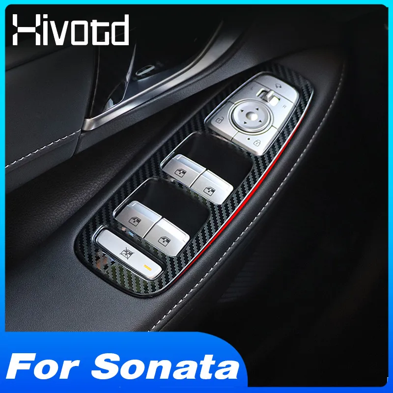 Window Lift Button Cover Trim Interior Car Styling Accessories Carbon Fiber Decoration Protect Part For Hyundai Sonata 2022-2020