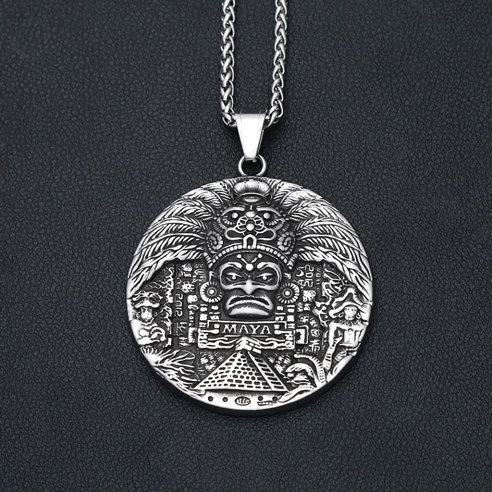Vintage Majów Wzór Wisiorek Naszyjniki Dla Mężczyzn Kobiet 316L Stal Nierdzewna AZTEC KALENDAR Naszyjnik Amulet Biżuteria Dropshipping — zdjęcie 6