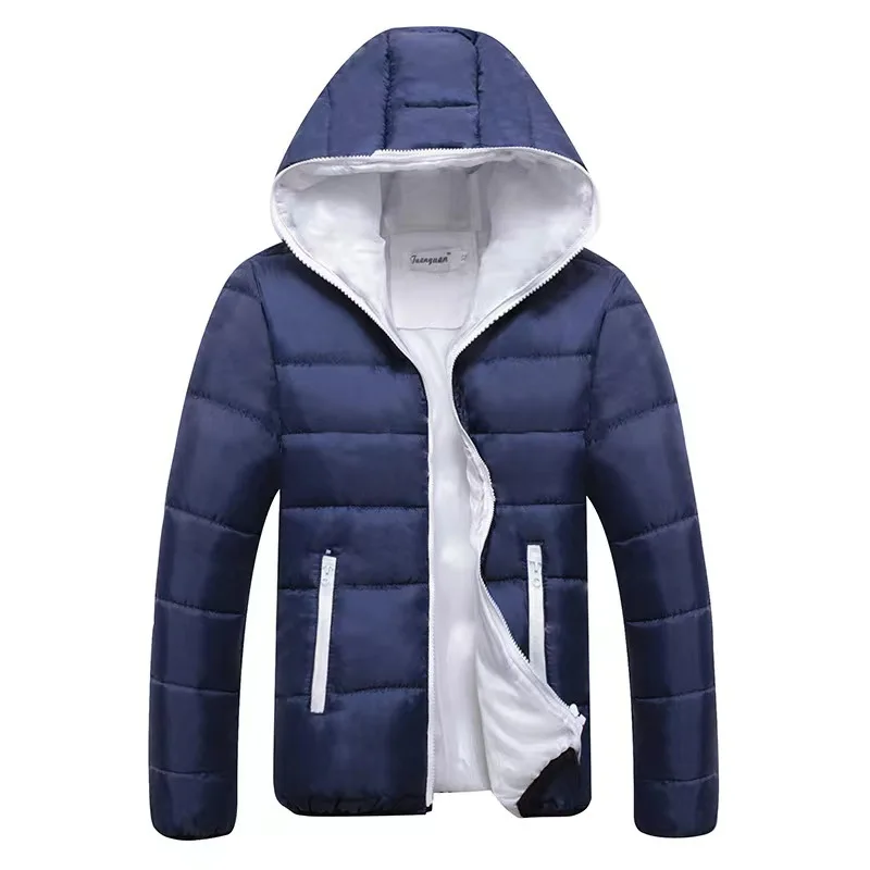 Men\'s Cotton Padded Zipper Slim Fit Hooded Jacket Winter Parkas Korean Fashion Warm Fleece Windbreaker Coat