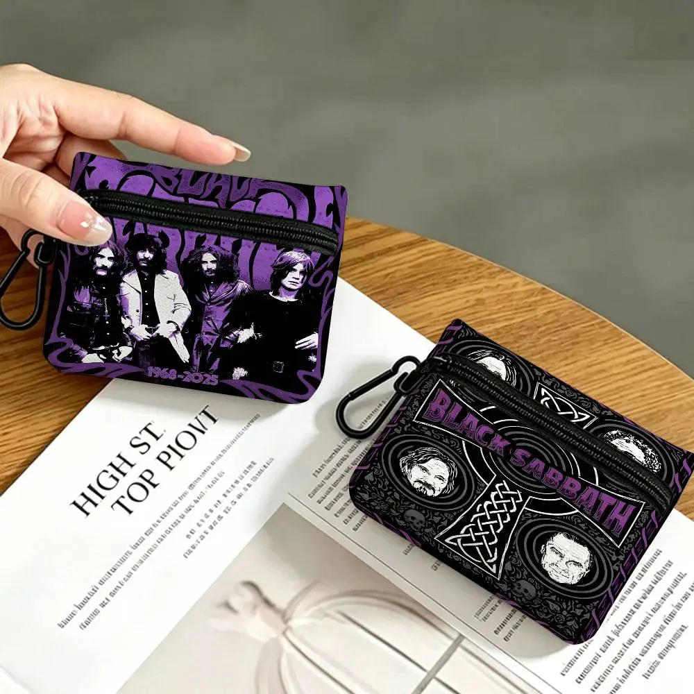 Heavy Metal Band B-Black Sabbath Mini Hanging Oxford Cloth Coin Bag Durable Zipper Key Card Pouch With Carabiner