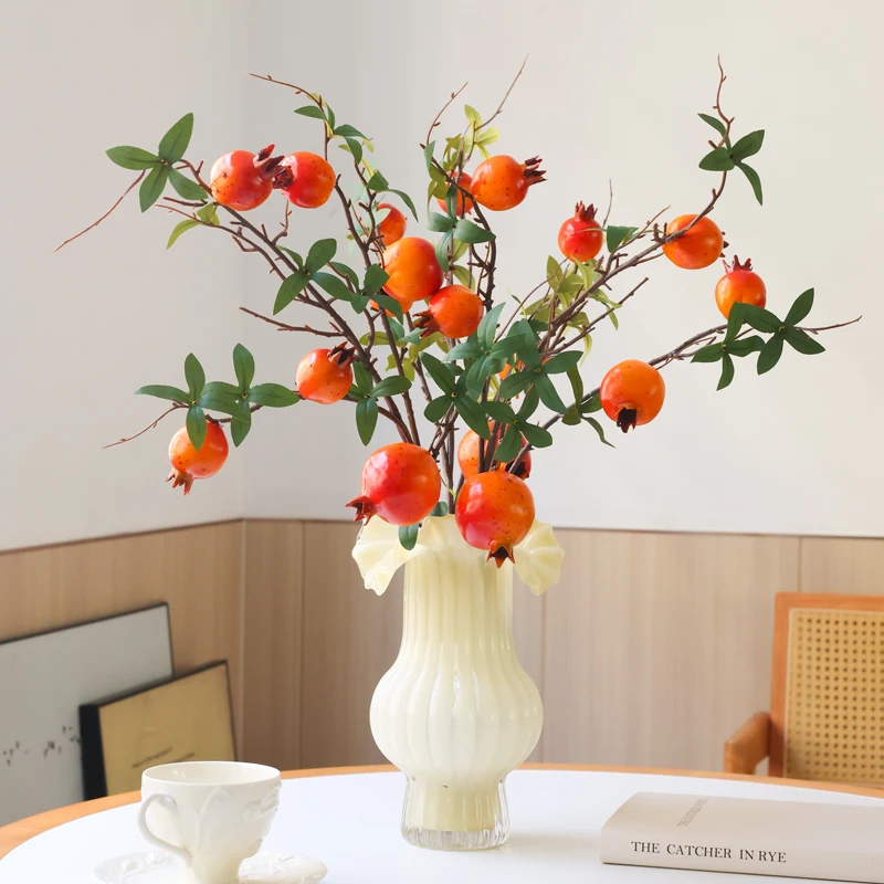 92cm Long 6 Head Artificial Pomegranate Branch Foam Simulation Fruit Fake Berries Home Wedding Vase Decoration Photograph Prop