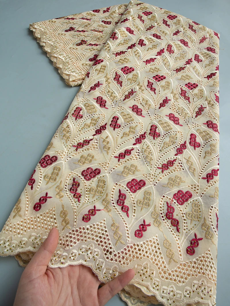 

Swiss Voile Lace Fabric With Stones High Quality African Cotton Fabric Nigerian Lace For Women Wedding Party Dresses,5Yards 4572