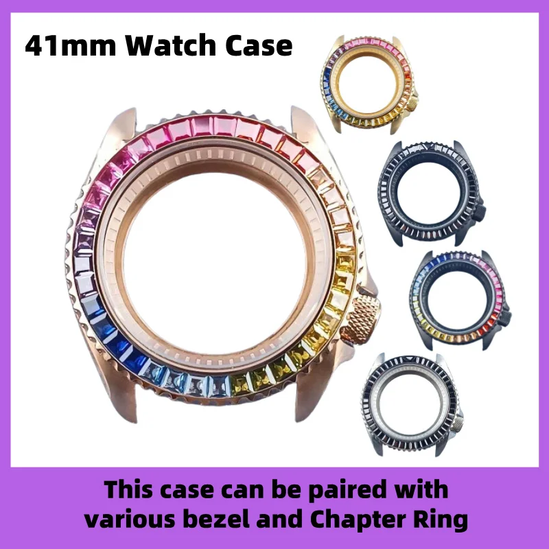 SKX 41mm SKX007 Color Diamond Watch Case Fit NH34 NH35 NH36 Movement Stainless Steel Sapphire Glass Waterproof Fit 28.5mm Dial