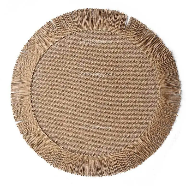 Round Jute Placemat Linen Ins Wind Simple Fringe Table Decoration Environmental Protection Heat Insulation Non-slip Mat