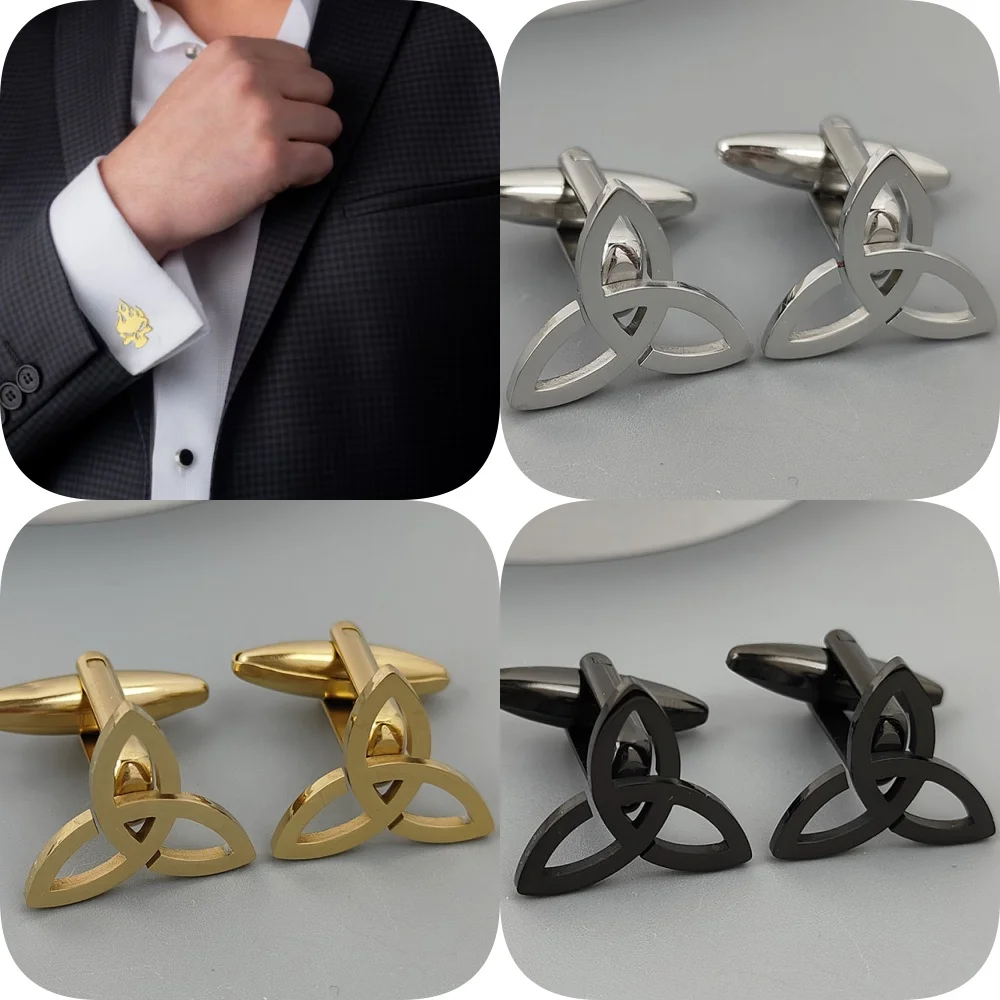 Punk style Celtic knot hollow stainless steel gold-plated 18K cufflinks, French shirt buttons, high quality waterproof jewelry
