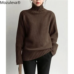 Mozuleva 2022 Autumn Winter Loose Turtleneck Pullover Basic Warm Sweater for Women Korean Soft Kniited Solid Sweater Tops