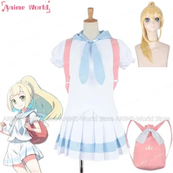 《Custom Size》Anime Sun and Moon Lillie Cosplay Costume Outfit Cosplay Costume Lolita Dress with Bag Halloween Wig Christmas