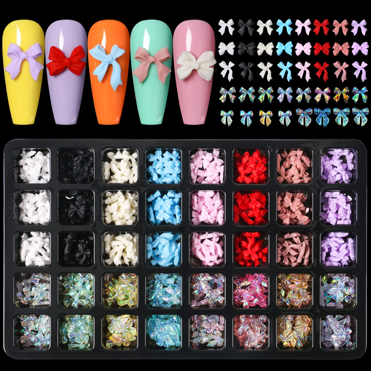 40 Grids Resin Mini Bow Series Jewelry Charms Butterfly Nail Art Decoration Manicure Parts