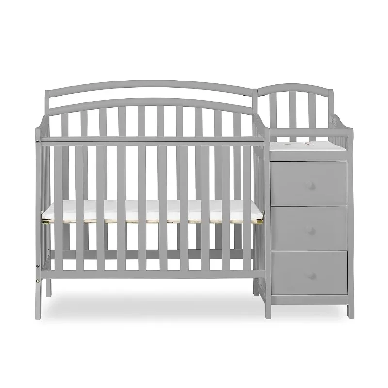 Dream On Me Casco 3-in-1 Mini Crib and Changing Table in Pebble Grey, Convertible Crib, Made of Pinewood