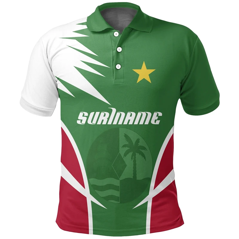 Surinam Flag Map 3D Print Polo Shirts For Men Casual Suriname Sport Jersey National Emblem POLO Shirt Coat Of Arms Short Sleeve