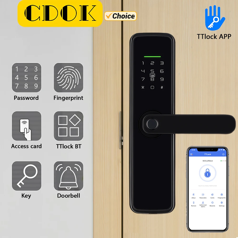 

Умный замок CDOK TTlock BT, многофункциональная разблокировка, поддержка удаленного динамического пароля, пароль с ограниченным сроком действия