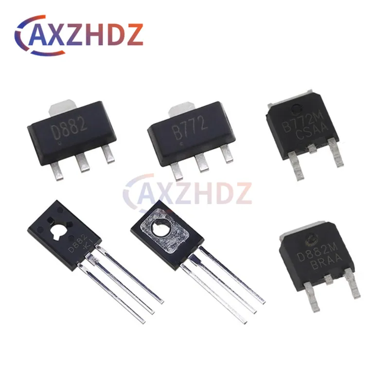 20PCS 2SB772 B772 2SD882 D882 B772M D882M SOT-89 TO-252 DPAK TO-126 3A 30V NPN PNP SMD DIP Transistors