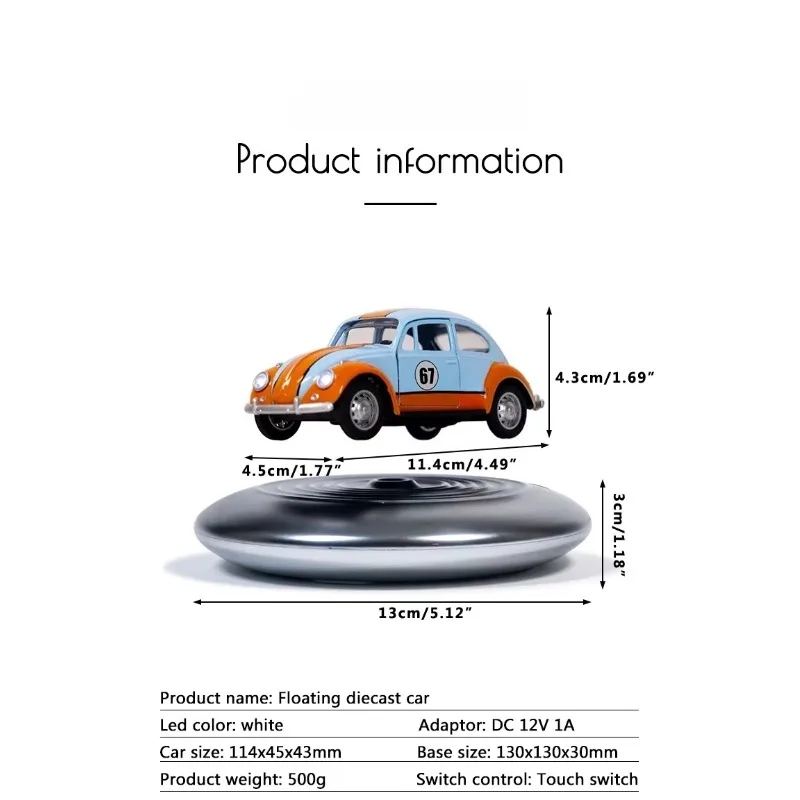 for 1:36 Mini Cool Vintage Alloy Car Model Double Door Pull Back Maglev Floating Metal Die Cast Men's Car