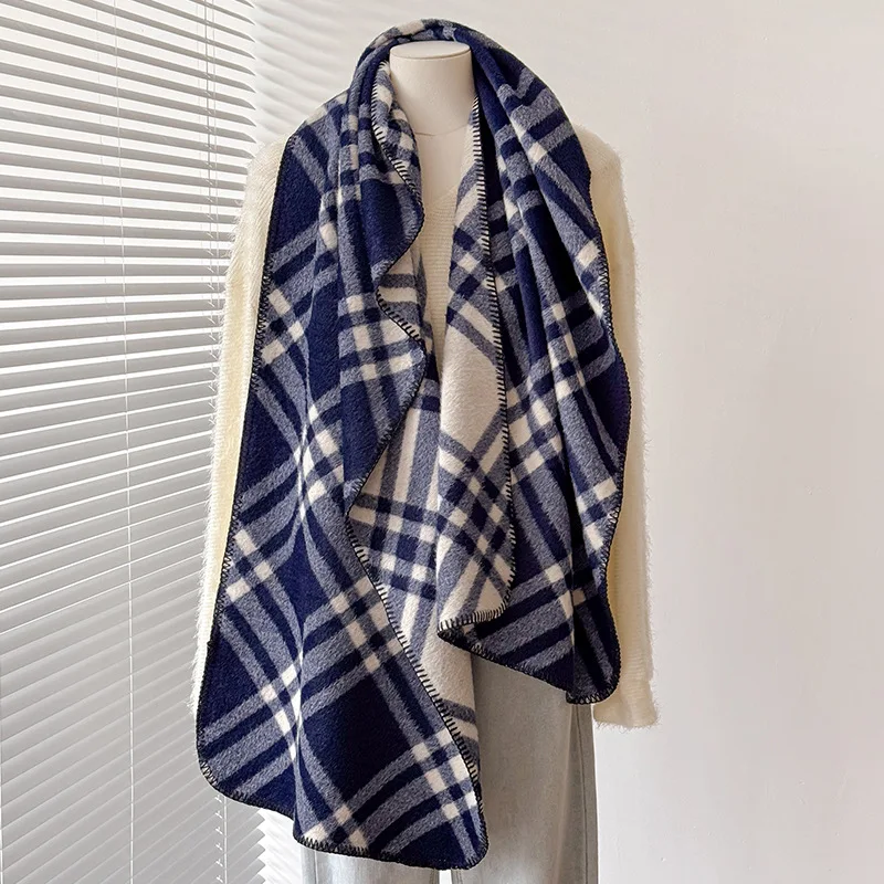 

Retro overlock checkered scarf for women, autumn and winter faux cashmere warm fashionable shawl elegant noble versatile