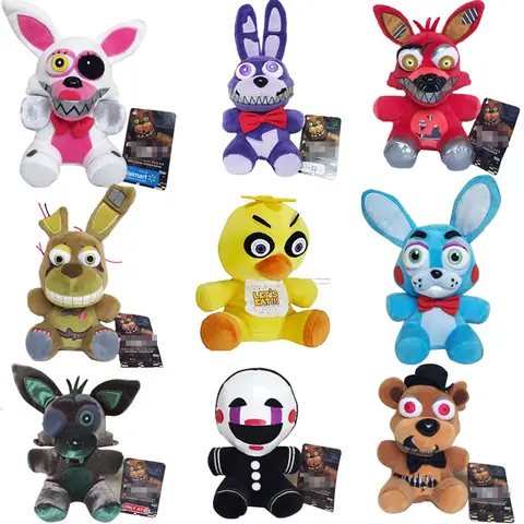 FNAF-muñecos de peluche de 9 unids/lote y 18cm para niños, muñecos de peluche de animales, oso, conejo, zorro, suaves, regalos de cumpleaños