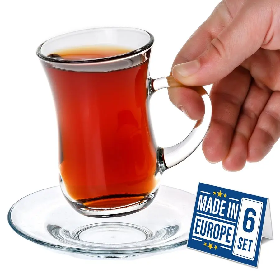 

Small Turkish Tea Set 12 Piece Modern Turkish Tea Glasses amp Saucers Set, 6 PCs 4.9 oz 145 cc Clear Glass Tea Cups with Handle