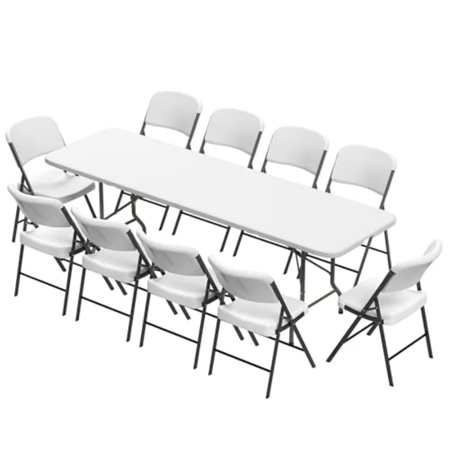 

Folding Table Set for Picnic, Event, Training, Outdoor Activities, Home and Commercial Use: White Heavy Duty Fold-in-Half Utili
