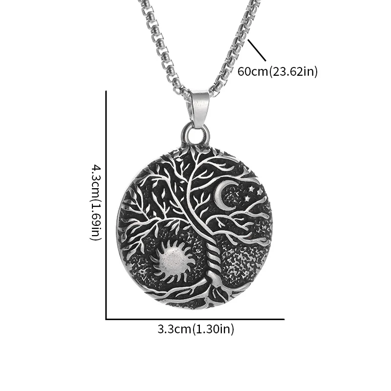 Vintage Tree of Life Pendant Necklace Celtic Knot Sun and Moon Rune Pendant Men\'s Nordic Jewelry Gift