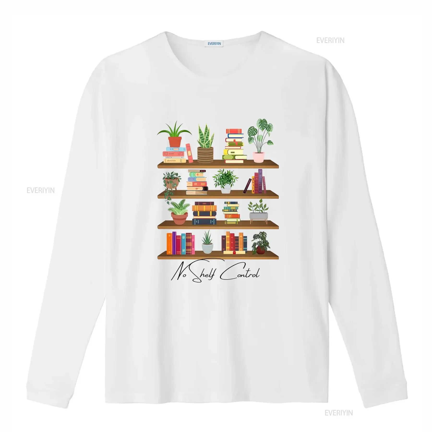 Cartoon Bookshelf Potted Plants Book Lover Casual Reading Print T Shirt vintage Washed designer clothes Slightly Comfortable
