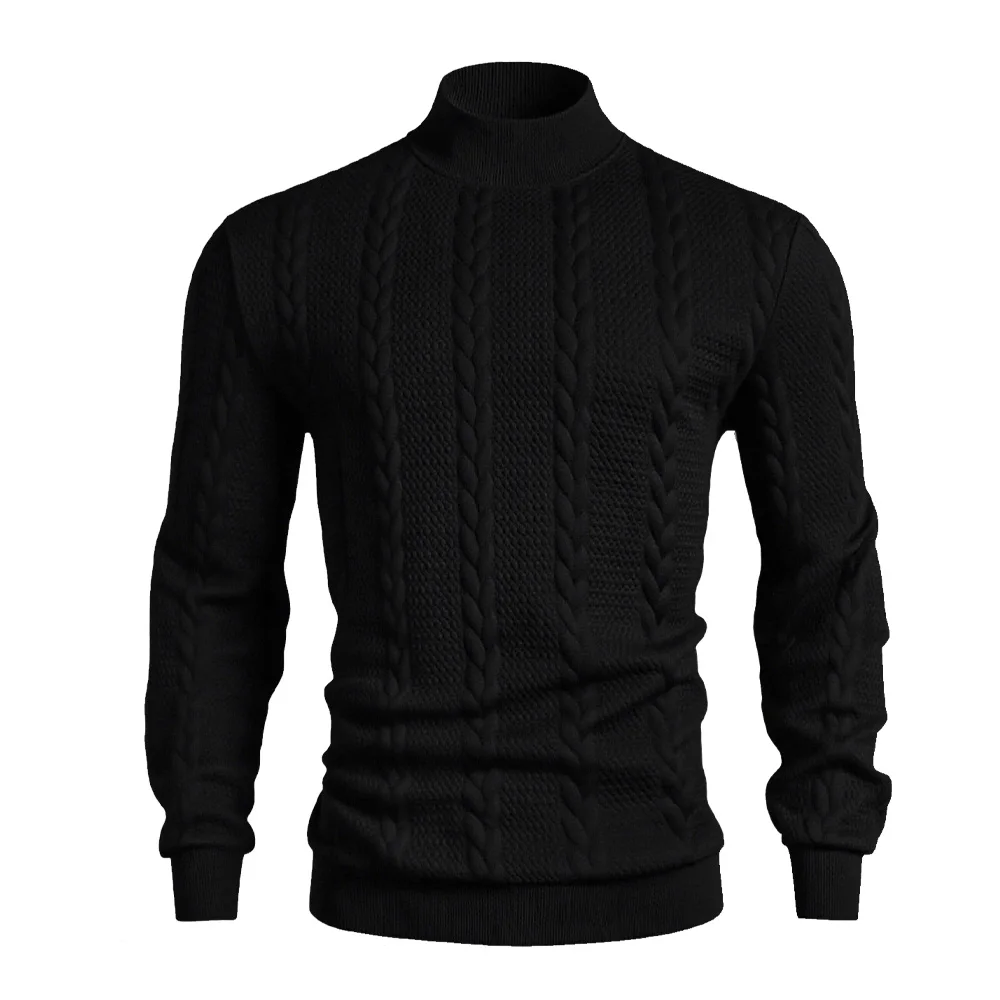Männer Gestrickte Hohe Kragen Pullover Casual Vintage Twist Strickwaren Pullover Tops Winter Einfarbig Slim Fit Wärme Pullover Tops – Detail 7